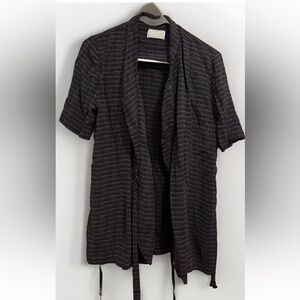 Doncaster Womens 100% Rayon Short Sleeve Blouse Top Tie  Black Gray Size 10